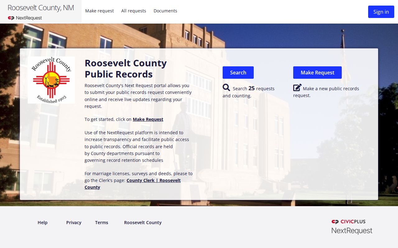 Roosevelt County public records request portal landing page