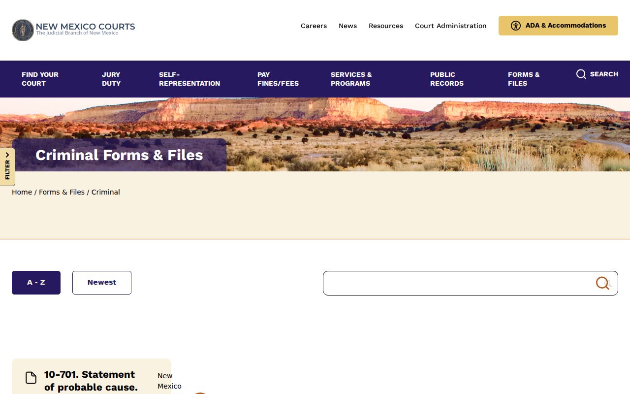 New Mexico criminal forms directory with court and county selectors